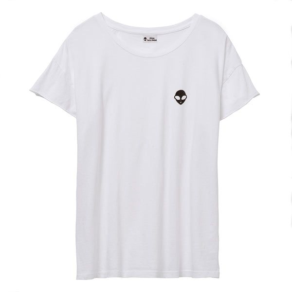 Embroidered 100 Cotton White Women s T Shirt Alien Love Child