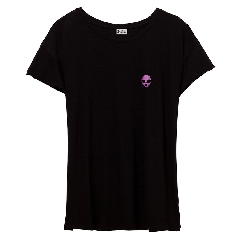 Embroidered 100% Cotton <br>Black Women's T-Shirt