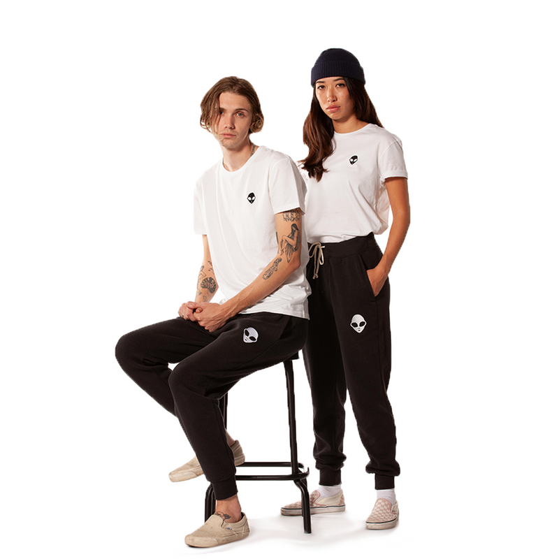 Embroidered Eco-Fleece <br>Black Unisex Sweatpants