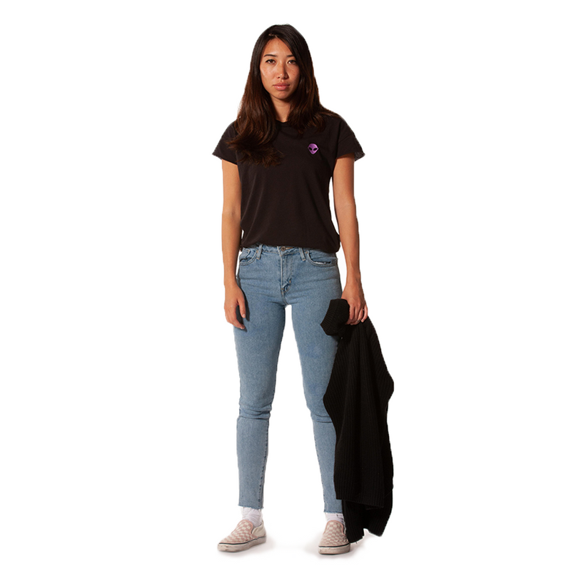 Embroidered 100% Cotton <br>Black Women's T-Shirt