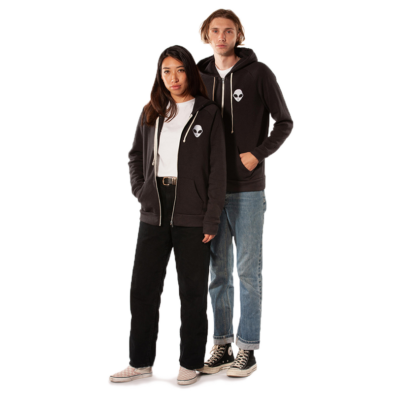 Embroidered Eco-Fleece <br>Black Unisex Zip-Up Hoodie