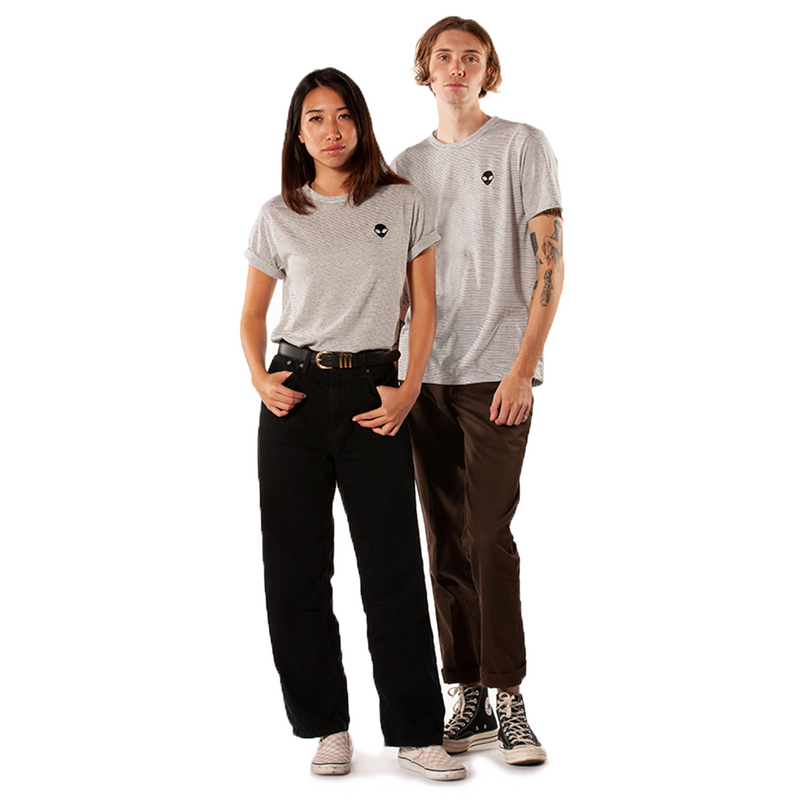 Embroidered Eco-Jersey <br>Micro-Striped Unisex T-Shirt