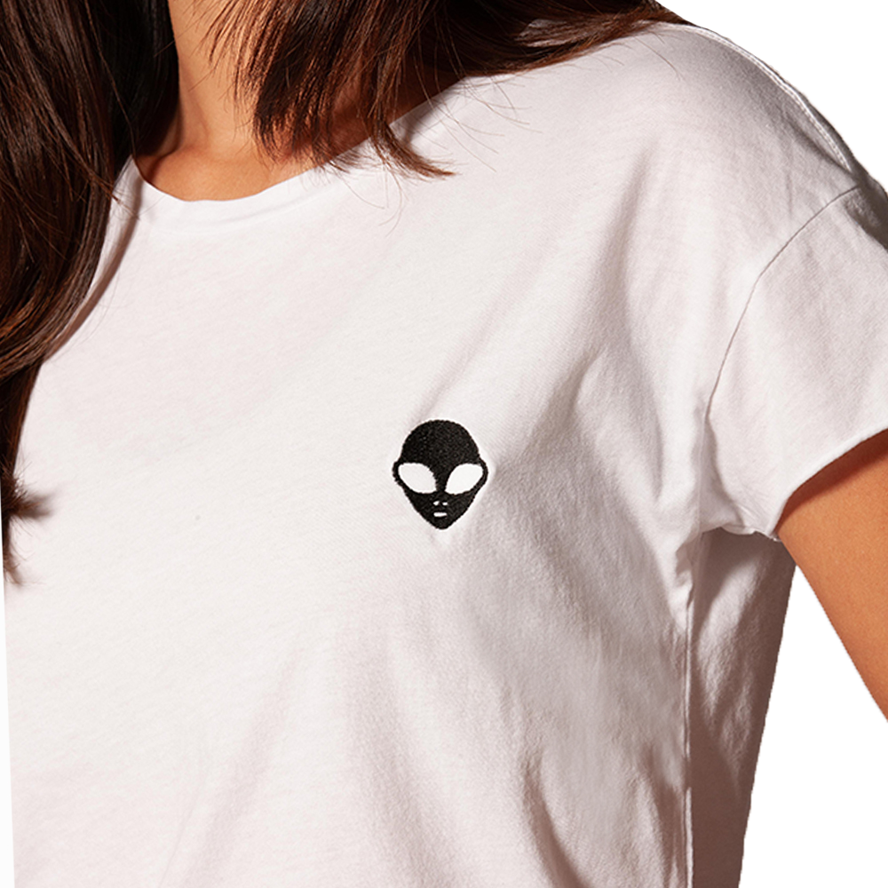 Embroidered 100% Cotton <br>White Women's T-Shirt