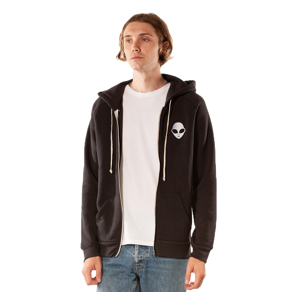 Embroidered Eco-Fleece <br>Black Unisex Zip-Up Hoodie