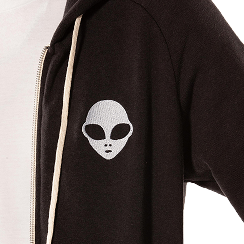 Embroidered Eco-Fleece <br>Black Unisex Zip-Up Hoodie